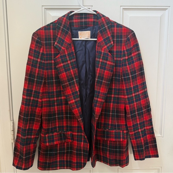 Vintage Pendleton Red and Green Wool Plaid Blazer - Picture 1 of 13